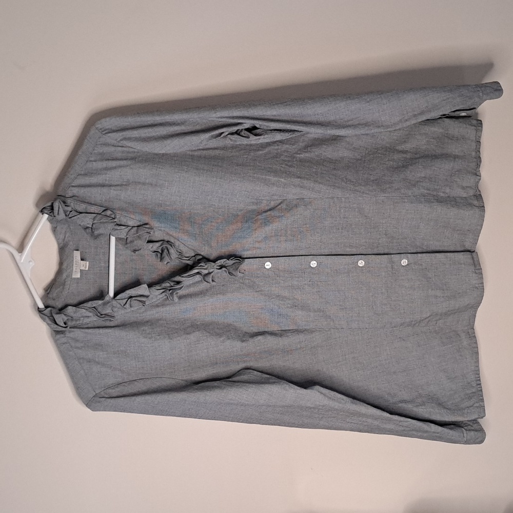 Talbots Gray Ruffled Blouse 100% Cotton